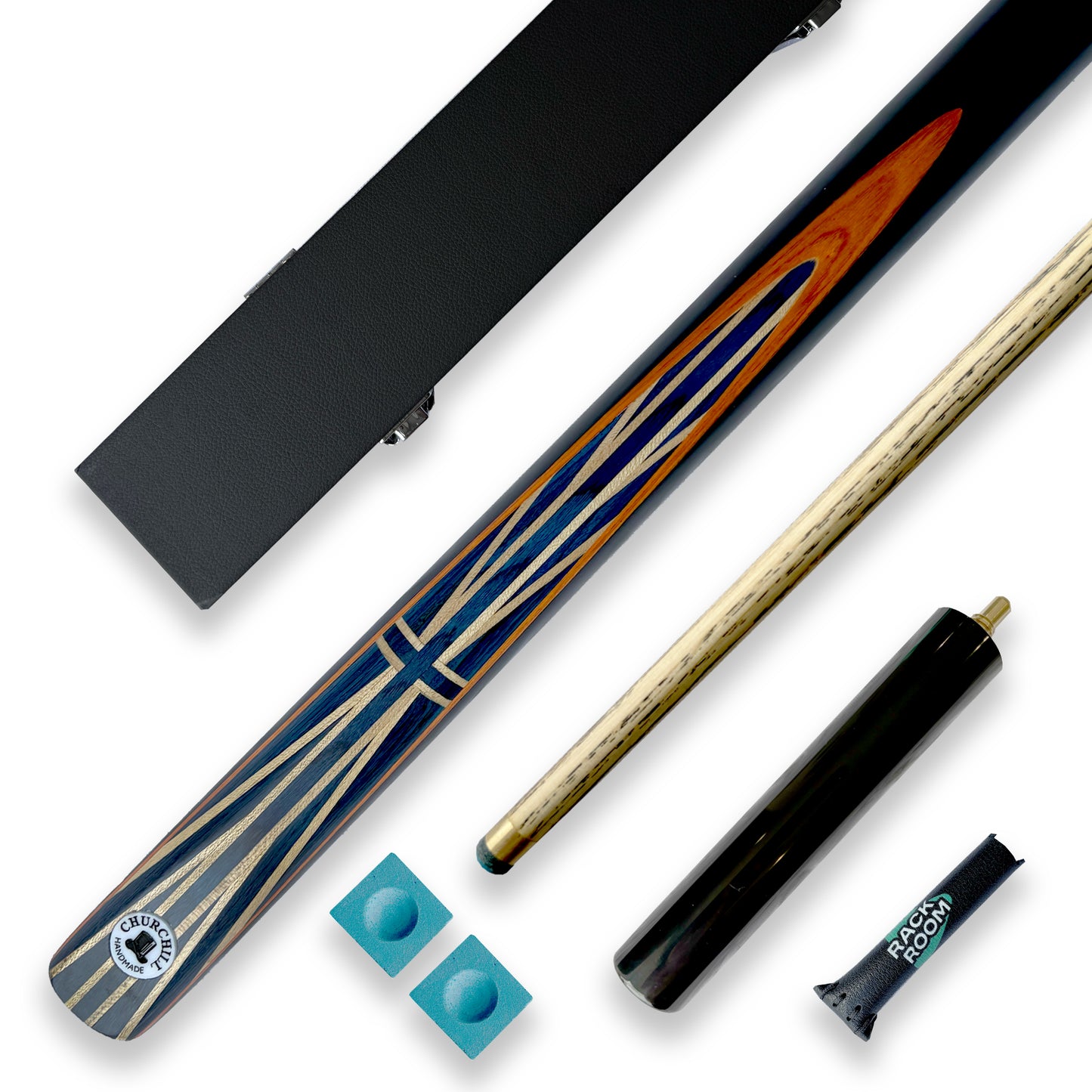 CHURCHILL Cue & Hard Case Bundle 3/4 Joint Orange Edition 57" Inch 9mm Tip Ash Cue