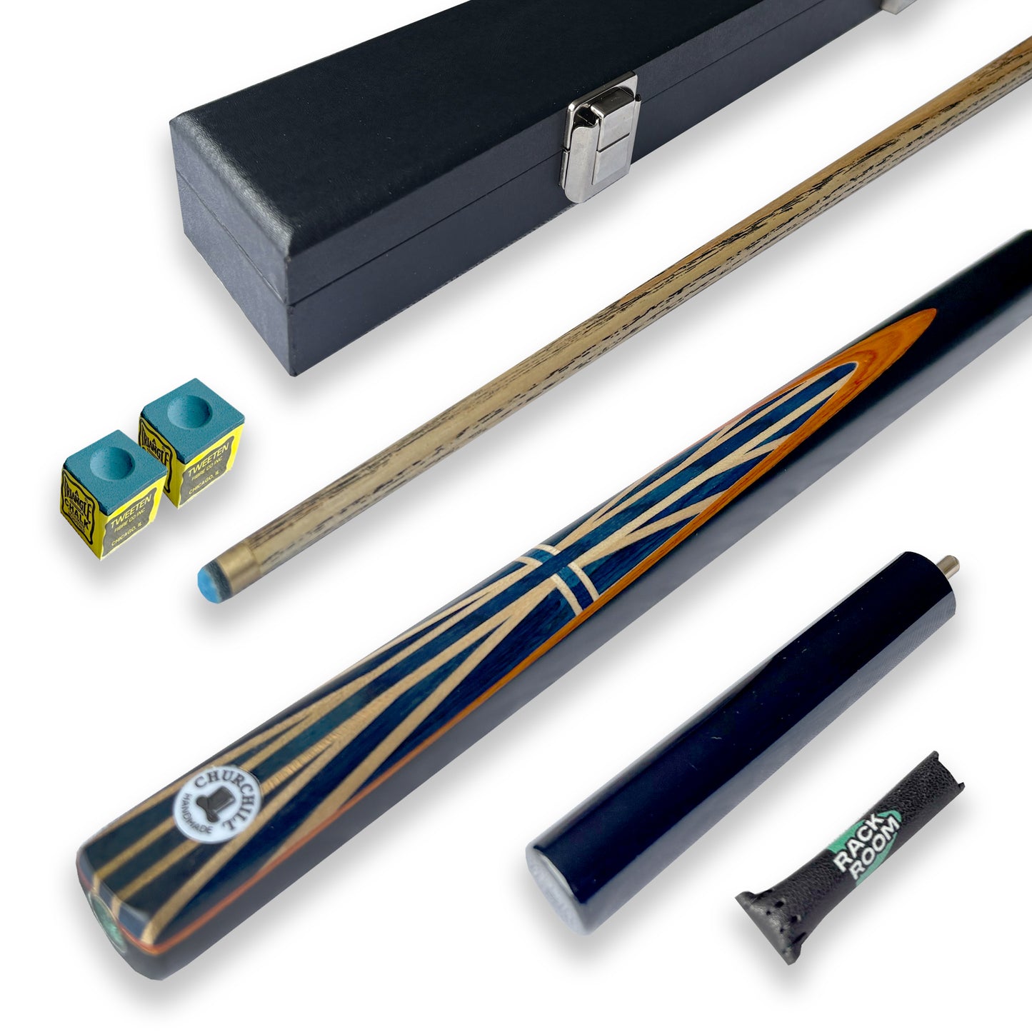 CHURCHILL Cue & Hard Case Bundle 3/4 Joint Orange Edition 57" Inch 9mm Tip Ash Cue