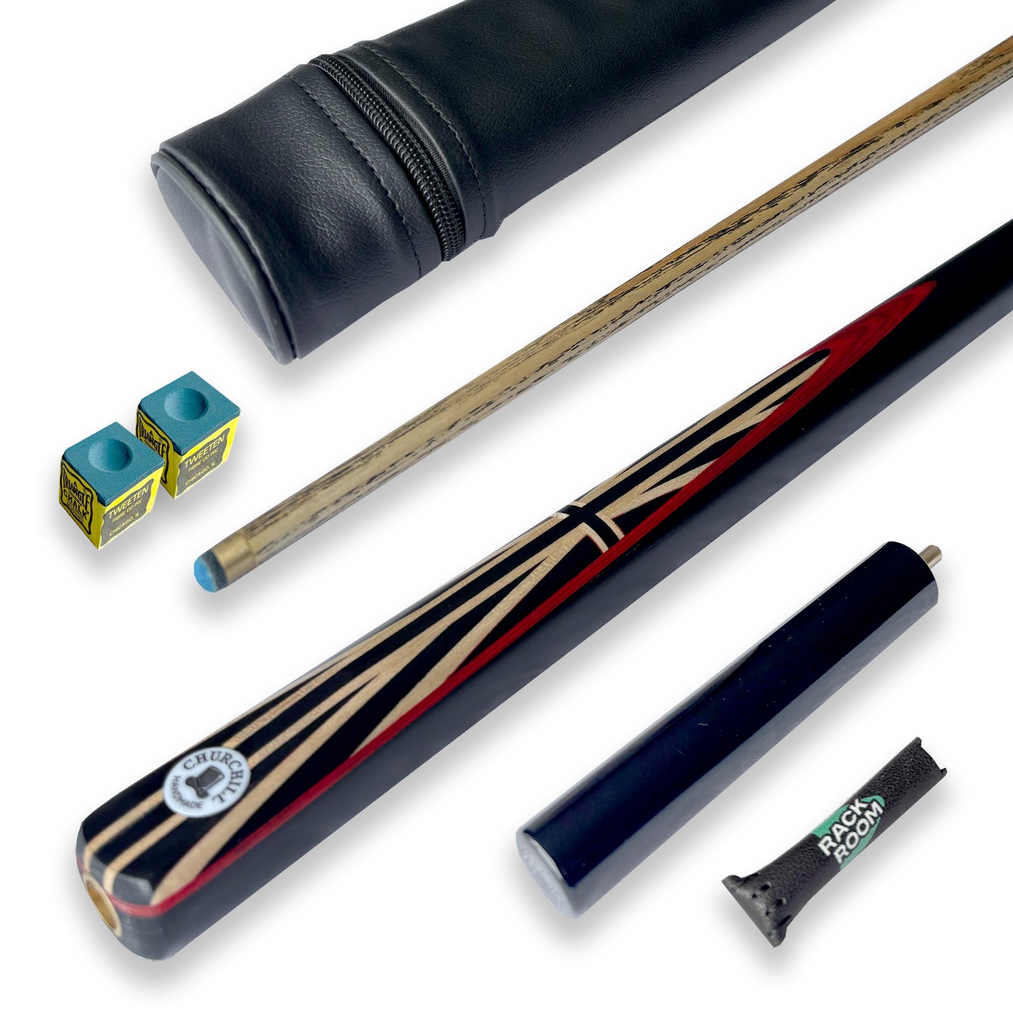 CHURCHILL Cue & Tube Case Bundle 3/4 Joint Red Edition 57" Inch 9mm Tip Ash Cue