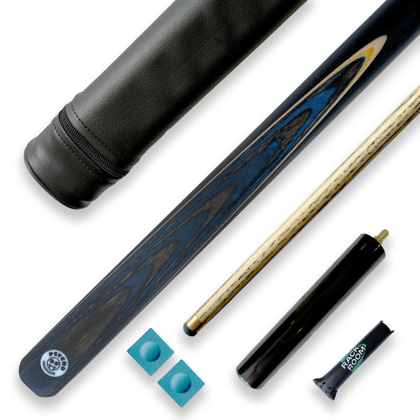 PSYCHO Cue & Tube Case Bundle 3/4 Joint Blue Edition 57" Inch 9.5mm Tip Ash Cue