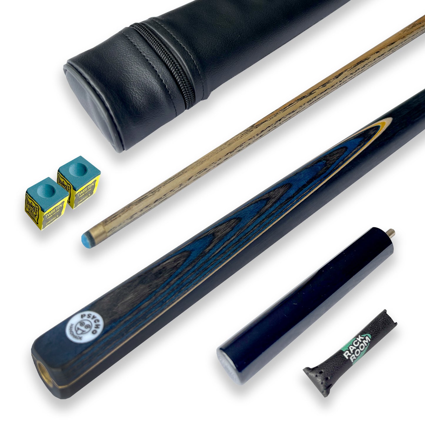 PSYCHO Cue & Tube Case Bundle 3/4 Joint Blue Edition 57" Inch 9.5mm Tip Ash Cue