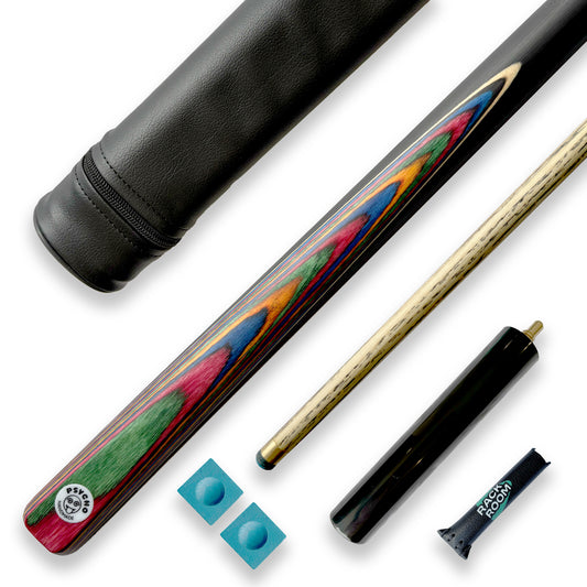 PSYCHO Cue & Tube Case Bundle 3/4 Joint Rainbow Edition 57" Inch 9.5mm Tip Ash Cue